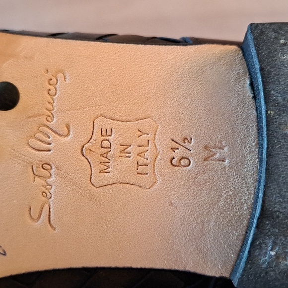 Sesto Meucci Italian Woven Leather Beaded Basket Maya Kiltie Flat Mules - Picture 6 of 8